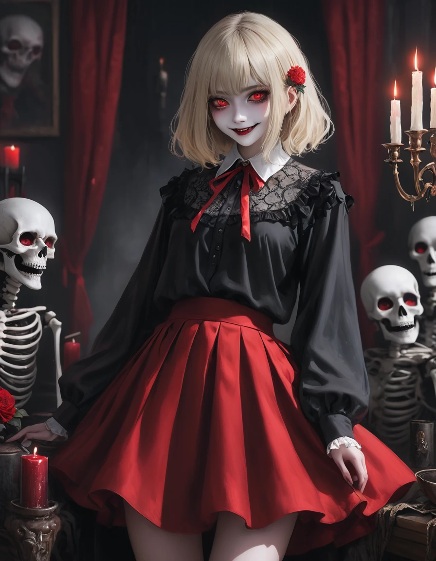 masterpiece, Highest quality, High resolution,(Highest quality,4K,High resolution,masterpiece:1.2),Very detailed,Realistic:1.37,masterpiece, Highest quality, Exquisitely crafted, woman, beautiful, elegant, smile, Blood, iridescent Long Hair, bangs, skirt, shirt, Long sleeve, Frills, shoes, (Red and Black:1.4), flower, spooky, Horror, 頭蓋Bones, Long Hair, Black Hair, Candles, Blood, hair flower, Dead, hair ornaments, Bone, doll, 頭蓋Bone, skeleton, Horror (theme),spooky altar background,Dark fantasy,Red color scheme,Ominous atmosphere,eyeを引く,Storytelling,anatomy,Anime Style,Concept Art,beautiful細部までこだわった顔と (((赤いeye ))),A terrifying ritual ,Satanic Ritual,Premature death,Misconduct,クレイジーなsmile,Scythe Face,Girl Monster, beautiful, Delicate facial features, 鋭いeye, Sharp Fangs, 青White skin, blonde,robot,Cursed Painting, Dark Background, Cinema Lighting, Dramatic Shadows, Gothic style, Gloomy atmosphere, Dark fantasy, One Girl, , Please open your mouth wide, Open your mouth and baring your teeth,Sharp teeth like a beast, Wide lips, very wide mouth, Vermilion cheeks, ,(Bloodしぶき:1.4),Scary smile, smile,Fallen angel design, ねじれたsmile、Bloodまみれの、頭からの出Blood,、Bloodしぶき、,(Bloodしぶき:1.4),Crossbones, 頭蓋Bone,Horror 一人の男の子, Cream colored hair, Gray Hair, Pearly hair, nice boy, Loose-fitting clothing, Larger clothes, dark red eye, eyeの下のたるみ, dark circles under eye, やみcute, Fluffy hair, Voluminous Hair, skinny, slim, very skinny, Androgynous, cute, spooky, short hair, Horror, Faded colors, White skin, spooky, Unnaturally thin, I'm hungry, eye, eye in background, sharp eye, Long eyelashes, Under the eyelashes, Loose shorts, レースshirt, Frillsshirt, Tie the ribbon'head, Detailed clothing, A loose cardigan, Open cardigan, 滴るBlood, that'terrible, nightmare, Haunted, stitch, patchwork, string, Injury, hell, Injury on arms, self-harm, cut, Black Fingers, factory, Abandoned, A dismembered ghost,Many heads,Many heads,Lots of faces,Multiple faces,Multiple Girls,Frolicking Girl,複数のwoman,tea ,クレイジーなsmile,look up,Face shot,Scythe Face,Girl Monster, slave,beautiful, Detailed portrait, Delicate facial features, 鋭いeye, Sharp Fangs, 青White skin, Thick chain, Dark Background, Cinema Lighting, Dramatic Shadows, Gothic style, Gloomy atmosphere, Dark fantasy, One Girl, , Please open your mouth wide, Open your mouth and baring your teeth,Sharp teeth like a beast, Wide lips, very wide mouth, Vermilion cheeks, ,(Bloodしぶき:1.6),Scary face, Laughter Witch design, ねじれたsmile、Bloodまみれの、頭からの出Blood,,、Bloodしぶき、,(Bloodしぶき:1.6),Crossbones, 頭蓋Bone, , Horrorスタイル, ((Fantasy Witch Costume)), ((Flowing white hair)), ,(Bloodしぶき:1.6),womanの曲線, Large Breasts, Thick thighs, Sexy flat stomach, Perfect hands, Perfect anime face, ((dark ta dress)), Are standing, ((邪悪なsmile)), ,(Bloodしぶき:1.6),Victorian cities, gaslight, Steam circulates, Moonlight Illumination, night lighting, A sky filled with stars and galaxies,disaster々new devil horns,,(Bloodしぶき:1.6),アニメゾンビWitch design, ねじれたsmile、Bloodまみれの、頭からの出Blood,,、Bloodしぶき、,(Bloodしぶき:1.6),Crossbones, 頭蓋Bone,,Photo Background,Wide Shot,Scythe Face,Girl Monster, slave,beautiful, Detailed portrait, Delicate facial features, 鋭いeye, Sharp Fangs, 青White skin, Thick chain, Dark Background, Cinema Lighting, Dramatic Shadows, Gothic style, Gloomy atmosphere, Dark fantasy, One Girl, , Please open your mouth wide, Open your mouth and baring your teeth,Sharp teeth like a beast, Wide lips, very wide mouth, Vermilion cheeks, ,(Bloodしぶき:1.6),Scary face, Laughter Witch design, ねじれたsmile、Bloodまみれの、頭からの出Blood,,、Bloodしぶき、,(Bloodしぶき:1.6),Crossbones, 頭蓋Bone, , Horrorスタイル,