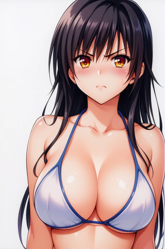 One girl,Kotegawa Yui,alone,Long Hair,,Black Hair,Are standing,Simple Background,White Background,View your viewers,score_9,score_8_superior,
bikini, Big Breasts, blush, Get angry