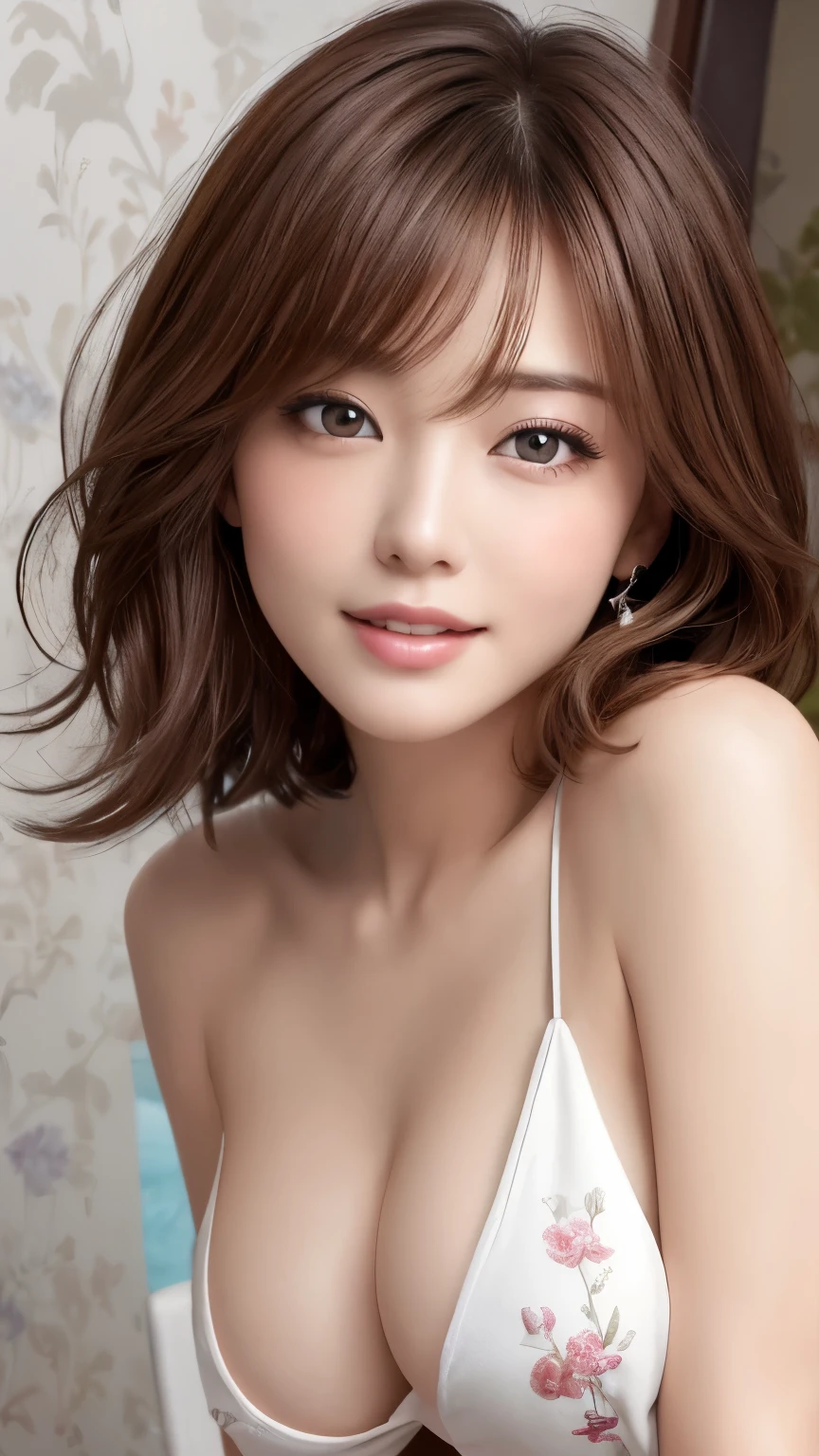 masterpiece、Highest quality、High resolution、Tabletop、wallpaper、Realistic、Bright lighting、Professional Lighting、Face Light、Smooth lighting、Japanese women、Adult、topless、topless、Beautiful woman、action、gravure、sexy、poor、Very beautiful rocket big breasts、Beautiful Skin、topless:1.5、詳細な大きめnipple、Beautiful and detailed、Detailed face、slim、Fluffy hair:1.1、Fluffy, well-shaped breasts、short hair、Brunette colored hair、Brown eyes、Looking at the camera、 nipple、Ecstasy、Close-up of face from waist up、A sparkling smile