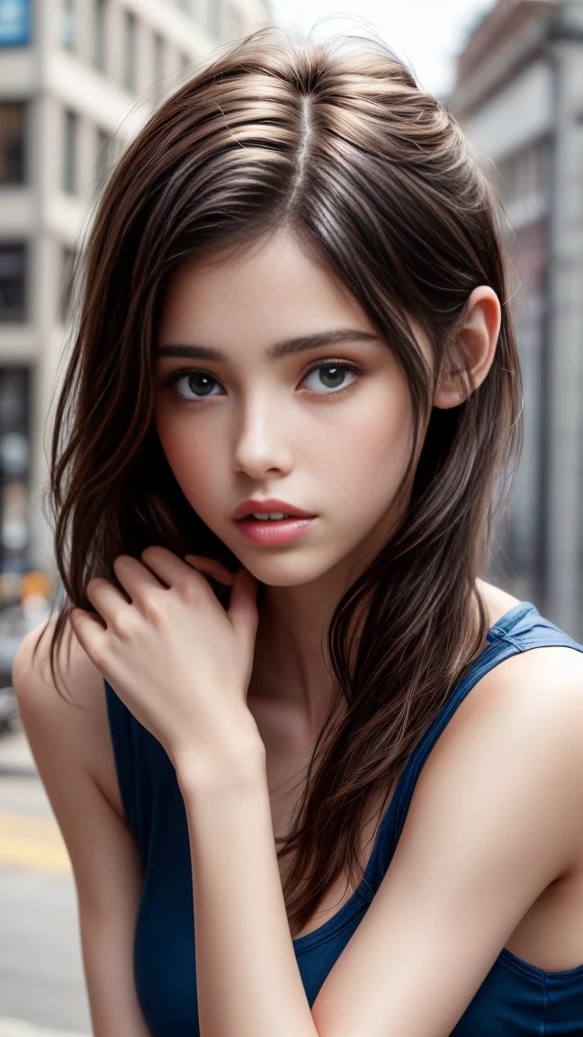 (Margaret Qualley)), (highest quality, High resolution, masterpiece :1.3), Beautiful woman, slender body shape, dark brown hair, sleeveless T-shirt, Highly detailed face and skin texture, big beautiful eyes, double eyelid, liberty statue, Wishing for something, masterpiece, best quality, photorealistic, Citizen of Guinea-Bissau, very cute super model, perfect anatomy, skinny, cleavage, transparent yellow top