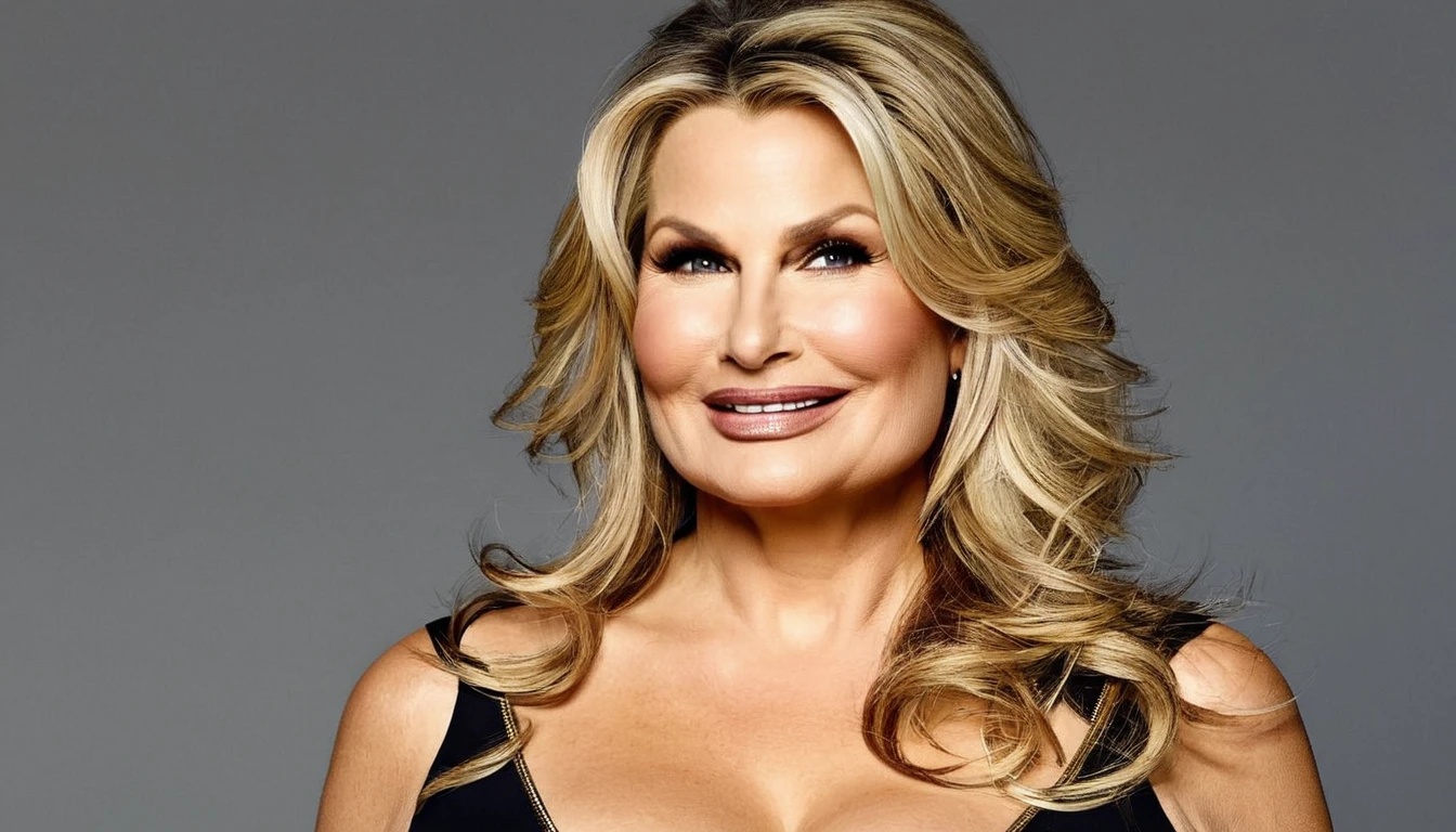 Supergirl(black/white clothes) real old Jennifer Coolidge 2024; HD. Photograph, ((realism)), extremely high quality RAW photograph, ultra detailed photograph, sharp focus, high resolution, (detailed skin:1,3),high quality, film grain, Fujifilm XT3,Highly Detailed, movie, (Cinematic Photo:1.3) of (Realistic:1.3)