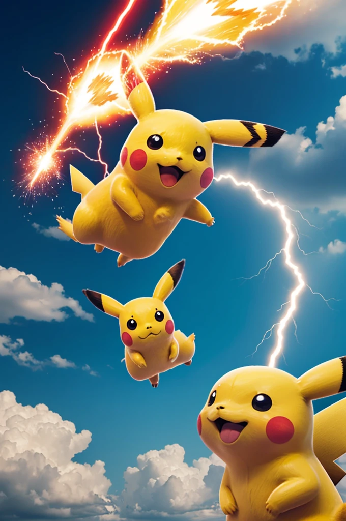 Create an image of pikachu launching lightning to attack chamander
