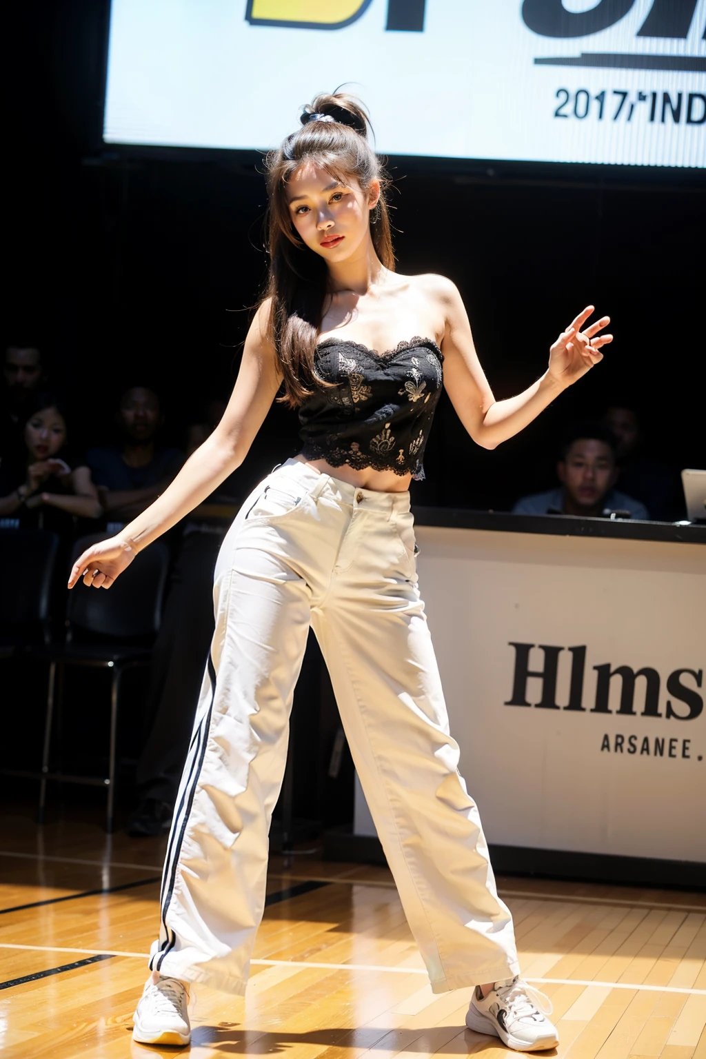 ((Highest quality)), ((masterpiece)), (detailed), One girl, Brown Hair、HIPHOP、Larger clothes、dance、sexy、basketball

