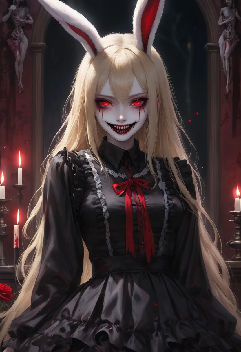 masterpiece, Highest quality, High resolution,(Highest quality,4K,High resolution,masterpiece:1.2),Very detailed,Realistic:1.37,masterpiece, Highest quality, Exquisitely crafted, woman, beautiful, elegant, smile, Blood, iridescent Long Hair, bangs, skirt, shirt, Long sleeve, Frills, shoes, (Red and Black:1.4), flower, spooky, Horror, 頭蓋Bones, Long Hair, Black Hair, Candles, Blood, hair flower, Dead, hair ornaments, Bone, doll, 頭蓋Bone, skeleton, Horror (theme),spooky altar background,Dark fantasy,Red color scheme,Ominous atmosphere,eyeを引く,Storytelling,anatomy,Anime Style,Concept Art,beautiful細部までこだわった顔と (((赤いeye ))),A terrifying ritual ,Satanic Ritual,Premature death,Misconduct,クレイジーなsmile,Scythe Face,Girl Monster, beautiful, Delicate facial features, 鋭いeye, Sharp Fangs, 青White skin, blonde,robot,Cursed Painting, Dark Background, Cinema Lighting, Dramatic Shadows, Gothic style, Gloomy atmosphere, Dark fantasy, One Girl, , Please open your mouth wide, Open your mouth and baring your teeth,Sharp teeth like a beast, Wide lips, very wide mouth, Vermilion cheeks, ,(Bloodしぶき:1.4),Scary smile, smile,Fallen angel design, ねじれたsmile、Bloodまみれの、頭からの出Blood,、Bloodしぶき、,(Bloodしぶき:1.4),Crossbones, 頭蓋Bone,Horror 一人の男の子, Cream colored hair, Gray Hair, Pearly hair, nice boy, Bunny ears, Loose-fitting clothing, Larger clothes, dark red eye, eyeの下のたるみ, dark circles under eye, やみcute, Fluffy hair, Voluminous Hair, skinny, slim, very skinny, Androgynous, cute, spooky, short hair, Horror, Faded colors, White skin, spooky, Unnaturally thin, I&#39;m hungry, eye, eye in background, sharp eye, Long eyelashes, Under the eyelashes, Loose shorts, レースshirt, Frillsshirt, Tie the ribbon&#39;head, Detailed clothing, A loose cardigan, Open cardigan, 滴るBlood, that&#39;terrible, nightmare, Haunted, stitch, patchwork, string, Injury, hell, Injury on arms, self-harm, cut, Black Fingers, factory, Abandoned, A dismembered ghost,Many heads,Many heads,Lots of faces,Multiple faces,Multiple Girls,Frolicking Girl,複数のwoman,tea ,クレイジーなsmile,look up,Face shot,Scythe Face,Girl Monster, slave,beautiful, Detailed portrait, Delicate facial features, 鋭いeye, Sharp Fangs, 青White skin, Thick chain, Dark Background, Cinema Lighting, Dramatic Shadows, Gothic style, Gloomy atmosphere, Dark fantasy, One Girl, , Please open your mouth wide, Open your mouth and baring your teeth,Sharp teeth like a beast, Wide lips, very wide mouth, Vermilion cheeks, ,(Bloodしぶき:1.6),Scary face, Laughter　Witch design, ねじれたsmile、Bloodまみれの、頭からの出Blood,,、Bloodしぶき、,(Bloodしぶき:1.6),Crossbones, 頭蓋Bone,　, Horrorスタイル, ((Fantasy Witch Costume)), ((Flowing white hair)), ,(Bloodしぶき:1.6),womanの曲線, Large Breasts, Thick thighs, Sexy flat stomach, Perfect hands, Perfect anime face, ((dark ta dress)), Are standing, ((邪悪なsmile)), ,(Bloodしぶき:1.6),Victorian cities, gaslight, Steam circulates, Moonlight Illumination, night lighting, A sky filled with stars and galaxies,disaster々new devil horns,,(Bloodしぶき:1.6),アニメゾンビWitch design, ねじれたsmile、Bloodまみれの、頭からの出Blood,,、Bloodしぶき、,(Bloodしぶき:1.6),Crossbones, 頭蓋Bone,,Photo Background,Wide Shot,Scythe Face,Girl Monster, slave,beautiful, Detailed portrait, Delicate facial features, 鋭いeye, Sharp Fangs, 青White skin, Thick chain, Dark Background, Cinema Lighting, Dramatic Shadows, Gothic style, Gloomy atmosphere, Dark fantasy, One Girl, , Please open your mouth wide, Open your mouth and baring your teeth,Sharp teeth like a beast, Wide lips, very wide mouth, Vermilion cheeks, ,(Bloodしぶき:1.6),Scary face, Laughter　Witch design, ねじれたsmile、Bloodまみれの、頭からの出Blood,,、Bloodしぶき、,(Bloodしぶき:1.6),Crossbones, 頭蓋Bone,　, Horrorスタイル,