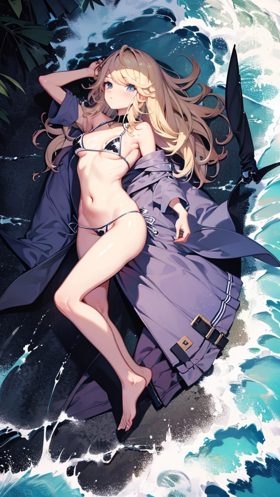 masterpiece, highest quality, ,highest quality, High resolution, highly detailed face,、official、Ocean、Micro bikini on the edge、NSFW、full body shot