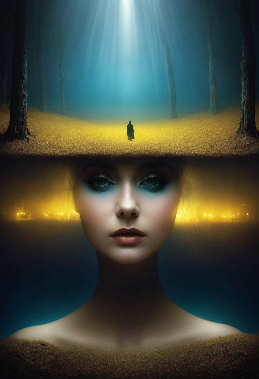 my fears seen from my soul are different my fears look sad and desolate ,the image looks very real, impressive colors 16k light of nostalgia dark and sad atmosphere depth of field 24k composition photography volume in shadows communicate idea unique piece work of art spectacular lighting