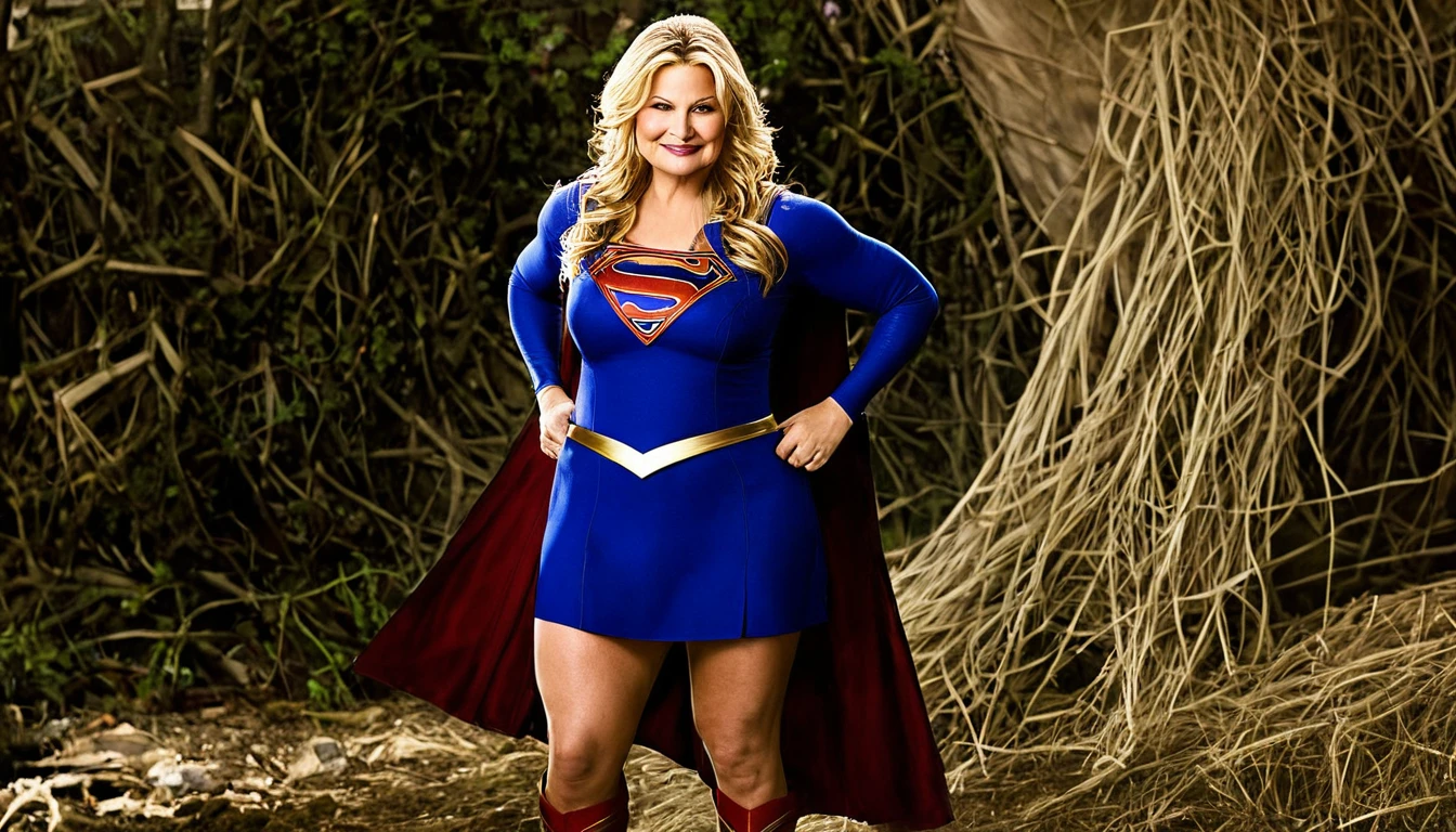 Jennifer Coolidge Supergirl (bad woman; malicious smile;; big fat woman; powerful; trusting; higher) em 2024 Supergirl; full body