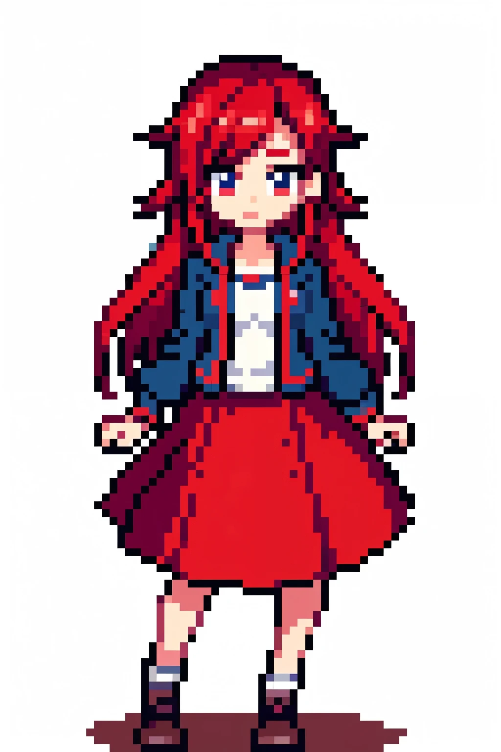 pixel art、2d、girl、Anime Style、Personification of apples、whole body、Red hair、skirt、