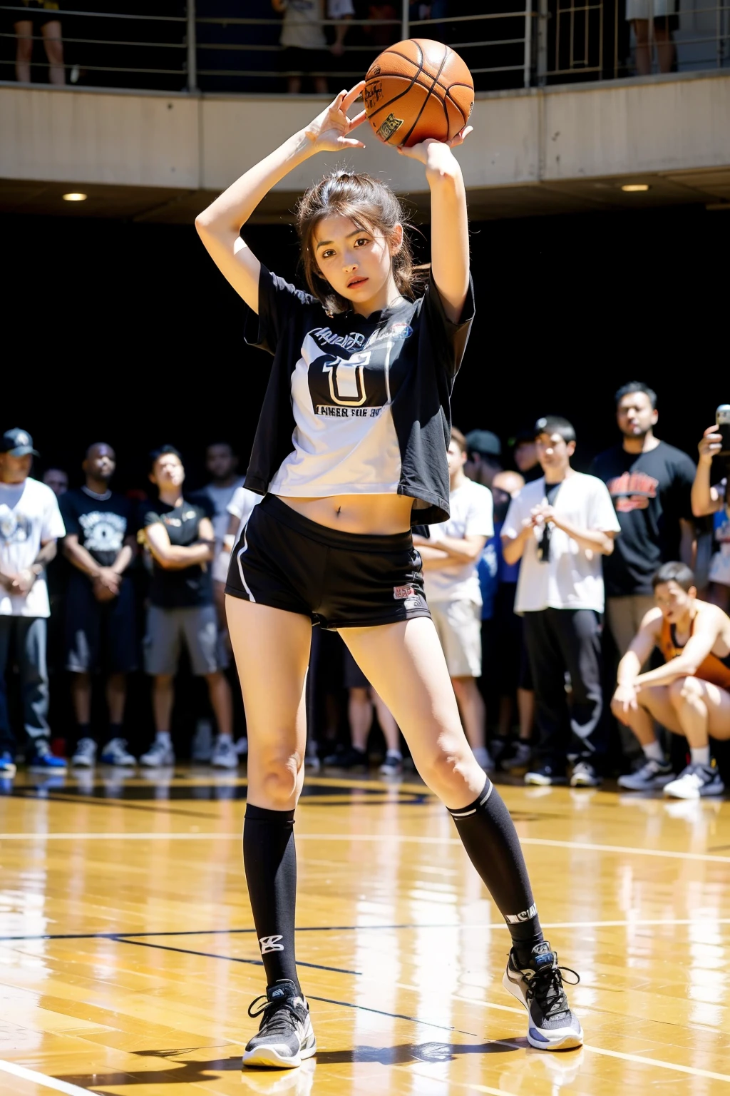 ((Highest quality)), ((masterpiece)), (detailed), One girl, Brown Hair、HIPHOP、Larger clothes、dance、sexy、basketball

