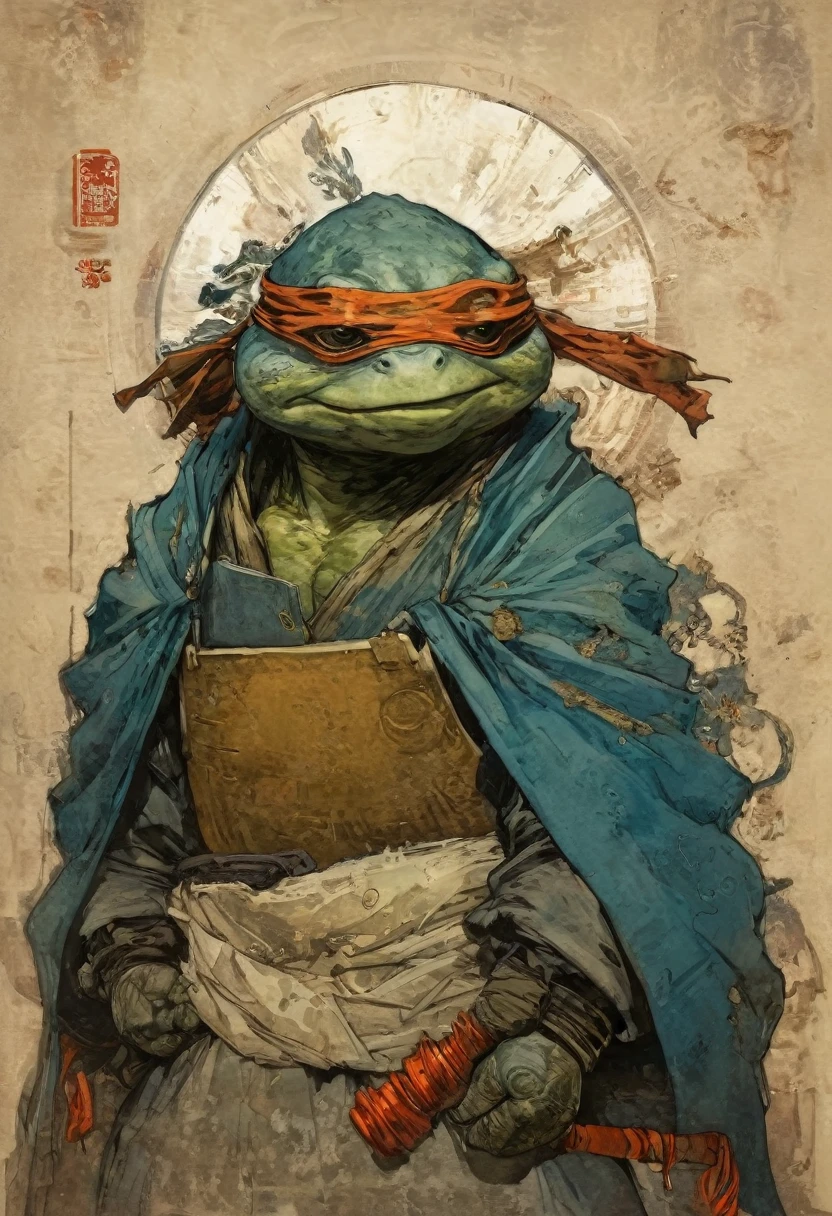 by Tsutomu Nihei,(strange but extremely beautiful:1.4),(masterpiece, best quality:1.4),in the style of nicola samori,Teenage Mutant Ninja Turtles Jennika, smaller snout, Ukiyo-e Art,Alphonse Mucha Style page