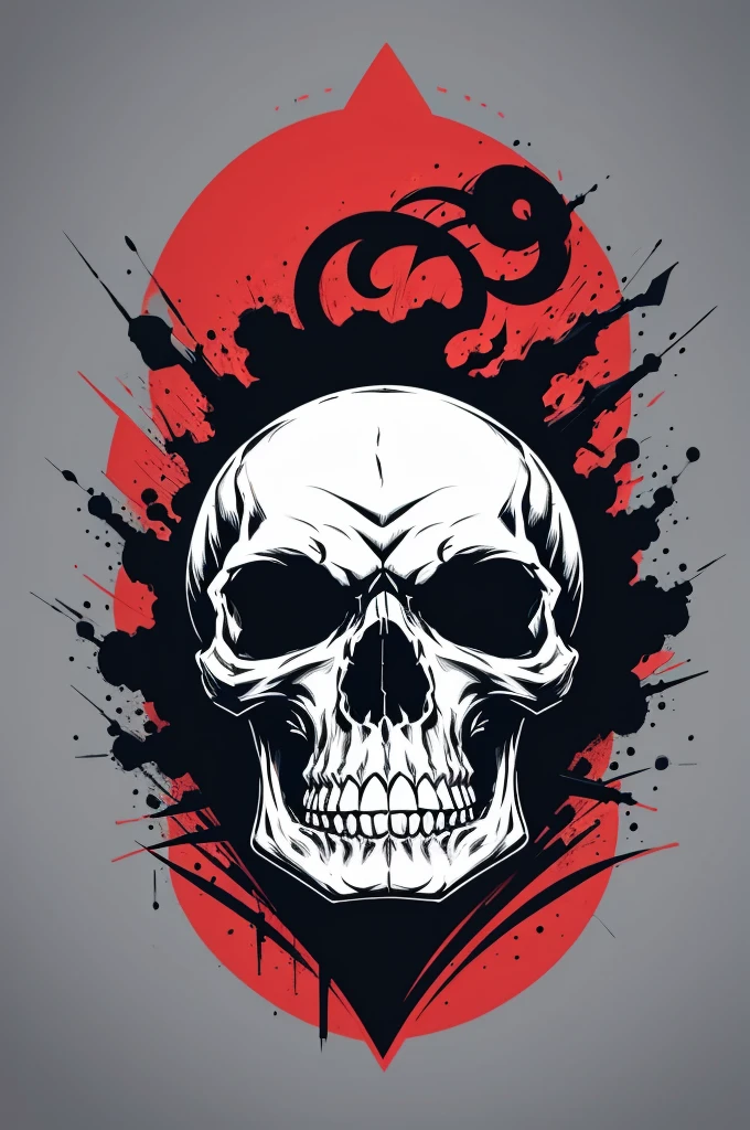 skull t-shirt design, text logo: NO FEAR, flat colors, black background, 