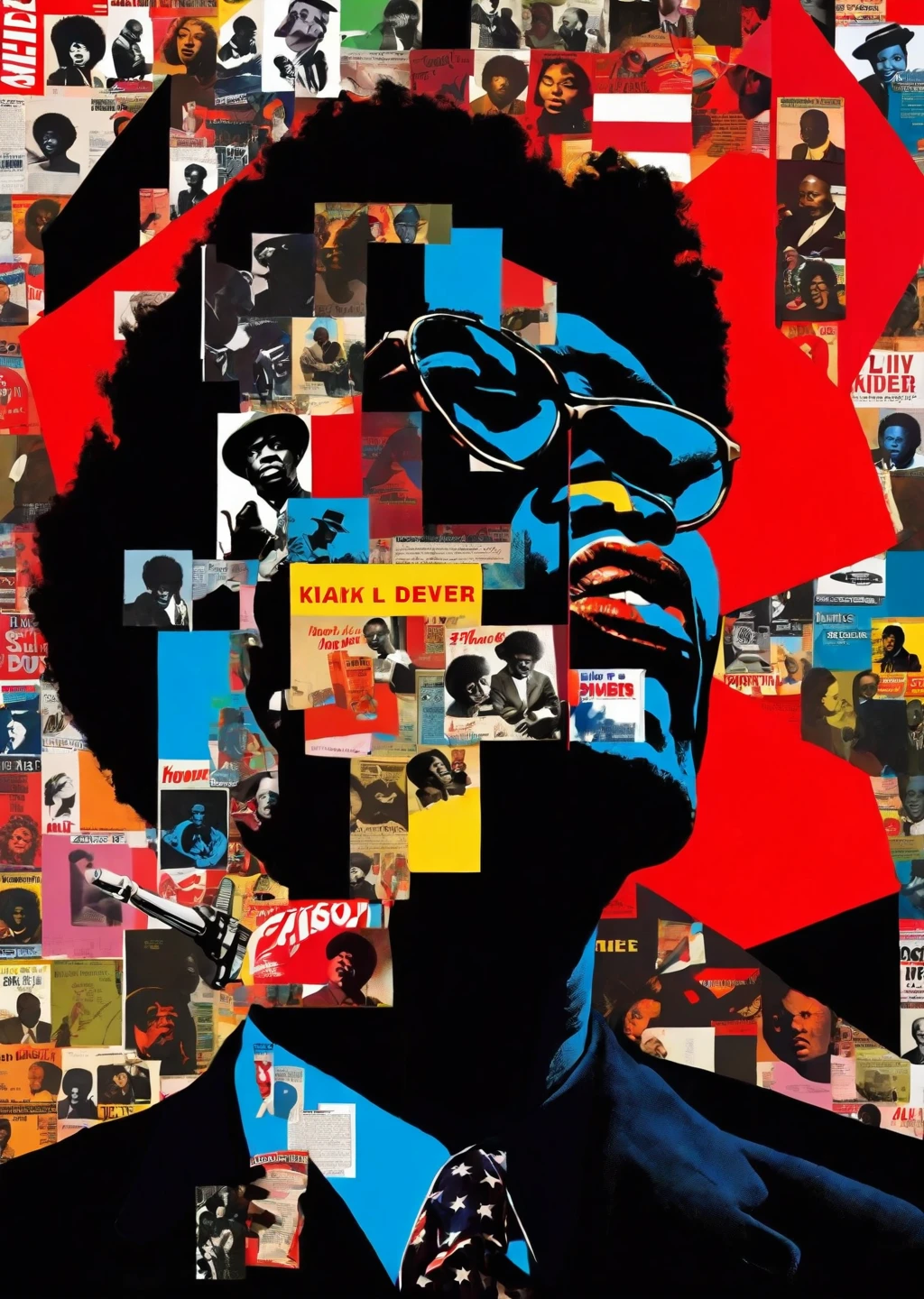 1人のBlackギタリスト、Jimi Hendrick、silhouette、Realistic、
Karl Kleiner Barbara Kruger Summary, Black、American, collage, Digital, graphic design, Pop Art, Portraiture