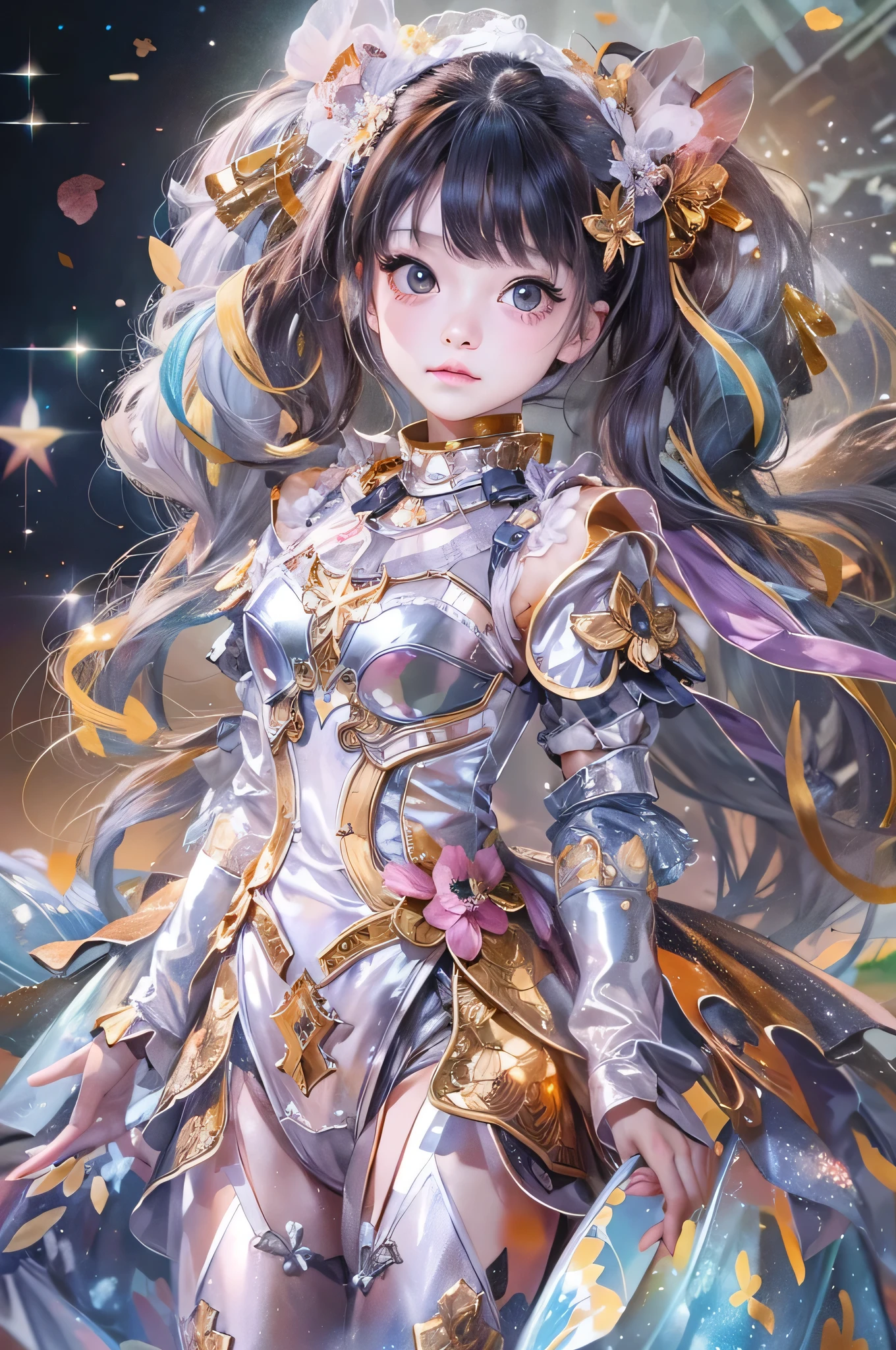 (Highest quality、Tabletop、8k、Best image quality), Wide Shot、Wide-angle lens、yuimetal, YuiMetal, Yui metal、Spacesuit、Starry Sky、Farbe々なFarbeの星、Twin tails、Droopy eyes、Natural Makeup、Ultra-high resolution beauty face、Ultra HD Hair、Ultra-high resolution sparkling eyes、Ultra-high resolution perfect teeth、Ultra-high resolution, Shiny, Beautiful Skin、Super high quality glossy lip、Accurate anatomy、Vivid WaterFarbes、