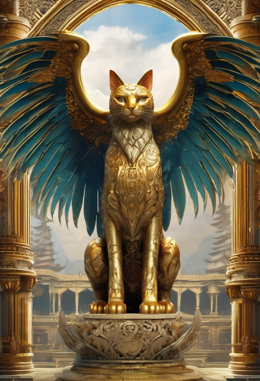 
         ( perfect anatomy )   A huge divine cat with huge wings(Personification)The mythical cat with big wings close-up mythical story background is architectural wonder palace castle architecture murals mystical symbols wonders ornately decorated temples and palaces palace scenes best quality, Ultra-fine, Extremely ridiculous, Very detailed and complex, Delicate and dynamic rendering, ultra-high quality, masterpiece, anatomically correct, Ultra-fine節, Best quality winter snow sculpture style HD high quality presentation