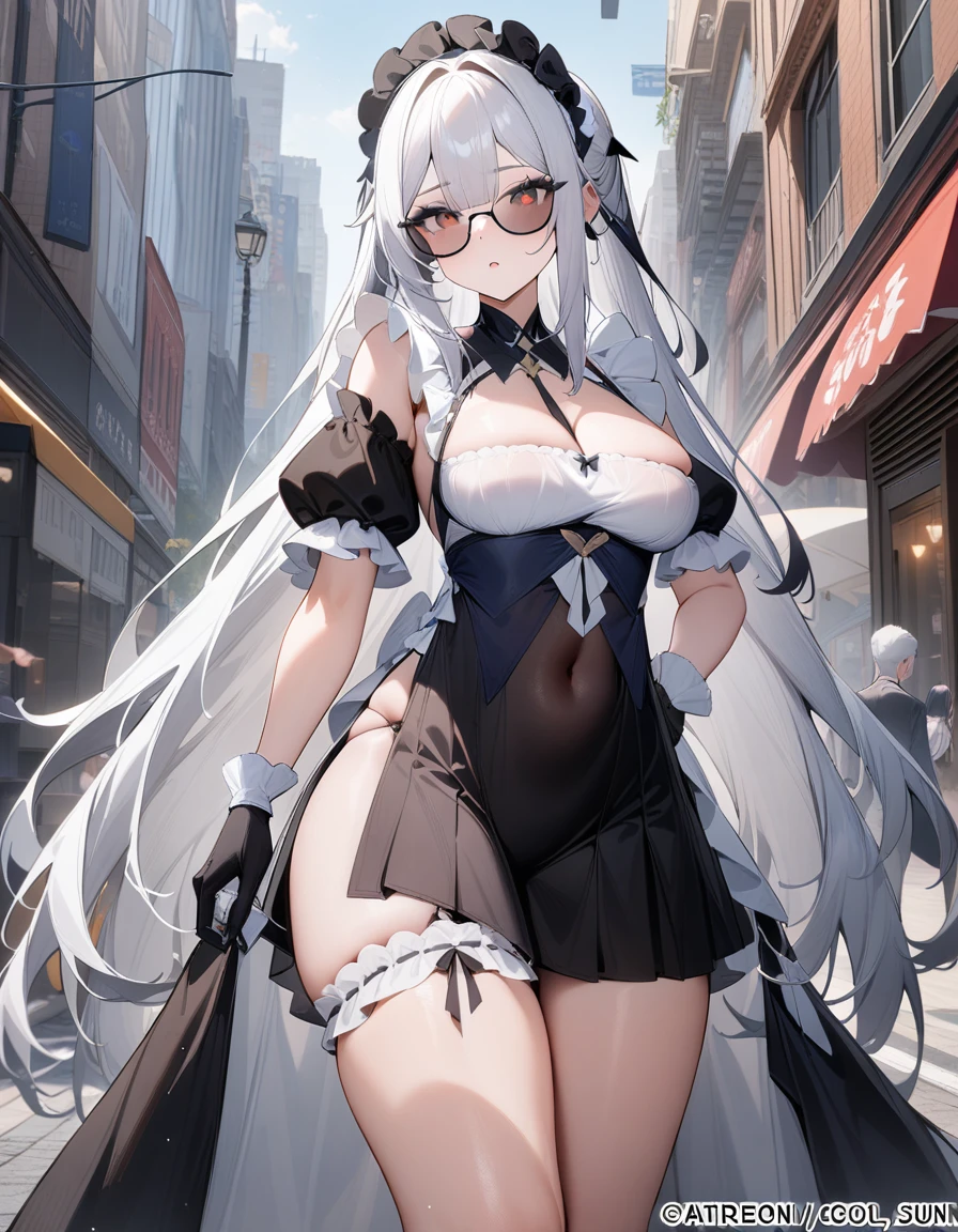 boa hancock, covered in cum, big breasts, big thighs, curvy, standing, blush, naked, wolf ears, covered in sperm, covered in lots of semen, legs parted, vegina filled with cum, white hair, wearing maid costume