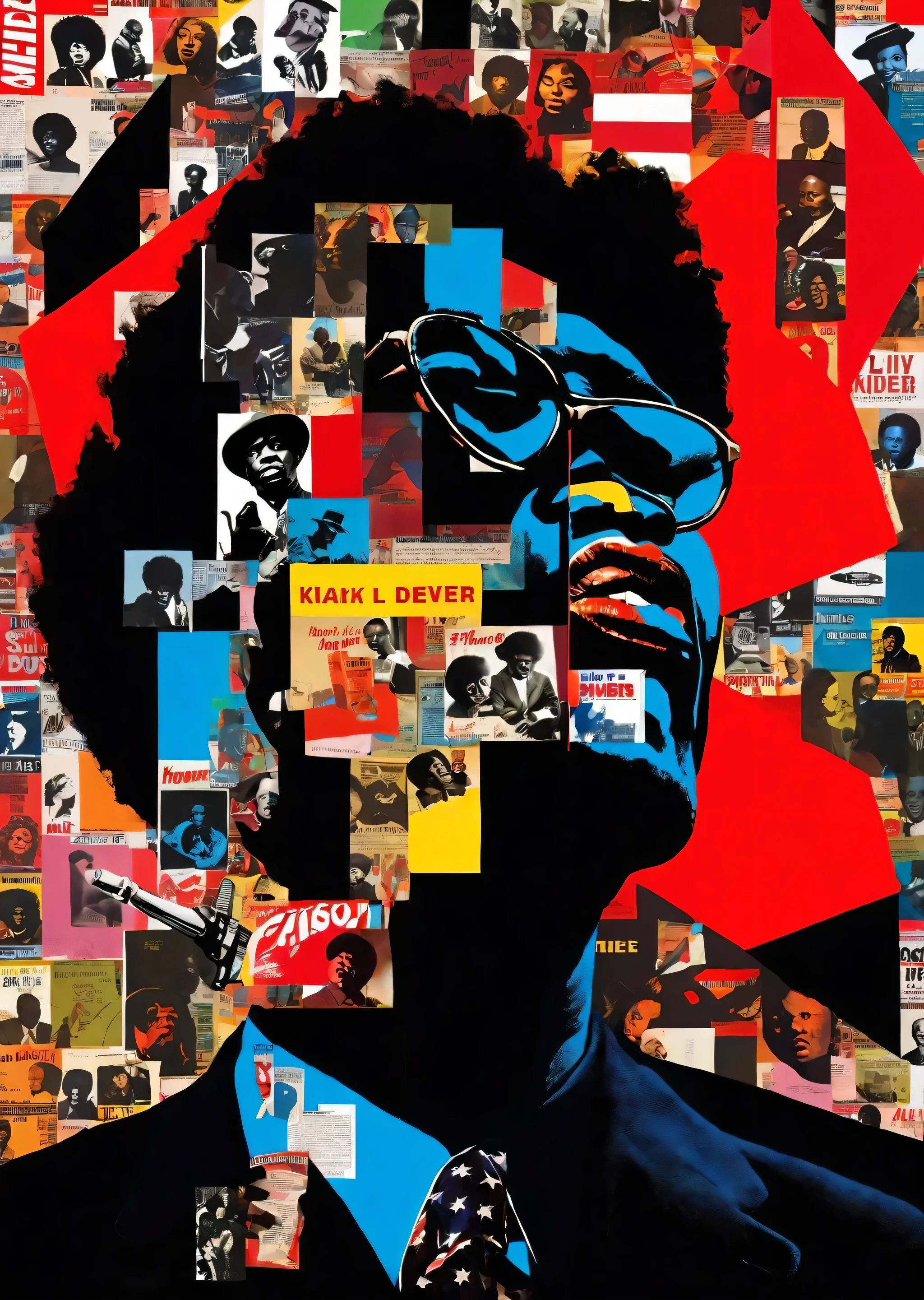 1人のBlackギタリスト、Jimi Hendrick、silhouette、Realistic、
Karl Kleiner Barbara Kruger Summary, Black、American, collage, Digital, graphic design, Pop Art, Portraiture