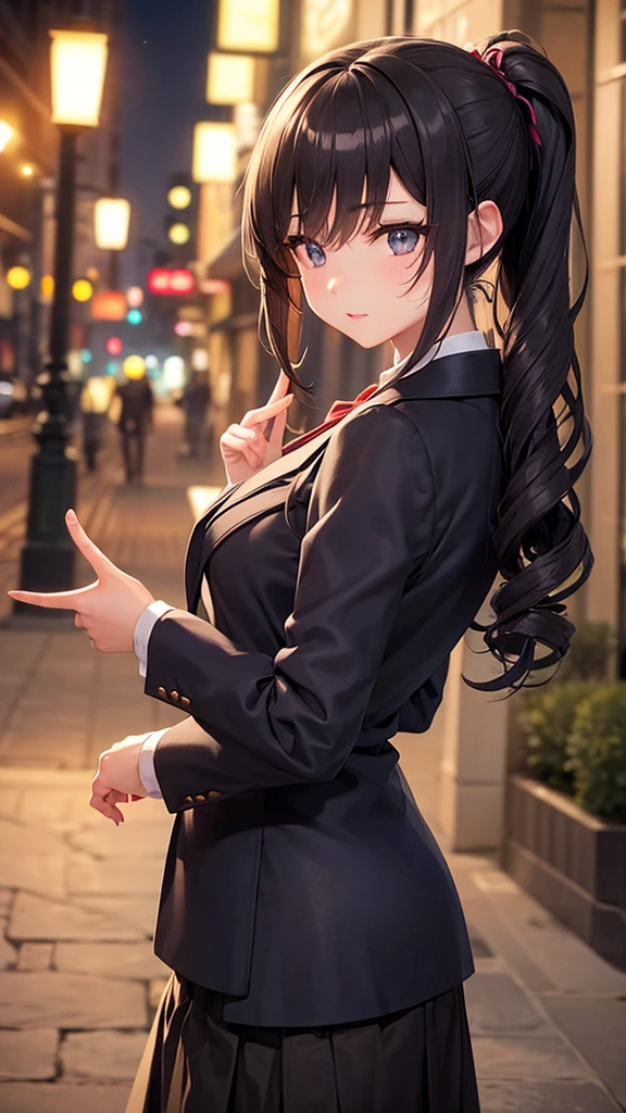 Highest quality、High resolution、Detailed Background、(beautiful face in every detail:1.4)、Anatomically correct、(Draw the normal number of fingers:1.2)、(Detailed facial expressions)、(Detailed eyes:1.2)、(Detailed eyes:1.2)、beautiful, Smooth Skin、 Beauty、(Highly detailed face:1.4)、Navy blazer、Long skirt、Ribbon tie、
Black Hair、ponytail、Hairstyles that add waves and curls、well-groomed eyebrows、Perfect body line、Solitude and silence、Malaise、Create a unique atmosphere and emotion、cute、
At dusk, The street lights start to glow dimly.、people々々little by little, I'm going home、The hustle and bustle of the city slowly fades away.々It quietens down to、Silence prevails、The cold wind is getting stronger、Feeling the cold、but、That loneliness is comfortable、that'just like me'Adapting to seasonal changes、that'It's like sorting out your inner feelings..、
At night、The city begins to glow faintly、Street and store lighting、Gently lighting up the entire city、 Pedestrians next々appeared..、Walking while casting a shadow、With nostalgia、Malaiseが漂う、I have to go to school、Who are you??