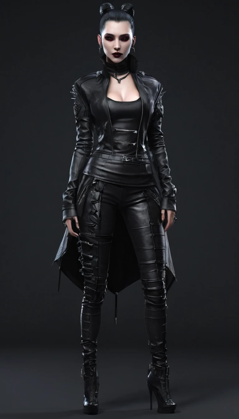 Create a full body mans character and clothing items from vampire clans in modern times and create modern and cyberpunk fashion. Front, side and backCreate a full body female character and clothing items from vampire clans in modern times and create modern and cyberpunk fashion. Front, side and back