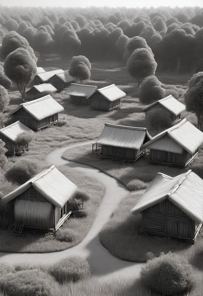 diffuse light, AO, ambient occlusion, landscape, nature, high quality, trees, grass, lawn, grasses, shacks