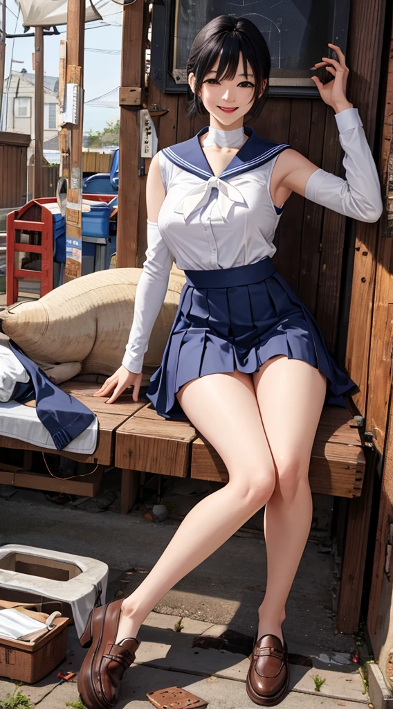 top quality、4K picture quality、realistic touch,、realistic style、high details、photoreal stick、big eyes、slim and slim body、huge breasts、wearing clothes that are too small、strong eyelashes、sexy、full body esbian、reddened cheeks、Kamimay、thin waist、Plump thighs、an ecstatic look、country road side、Middle school student wearing sailor suit、sleeveless、tall、The skirt is so short I can see my butt.、Long, slender legs、thin and long eyebrows、Sensuous costume、 Even from the side, you can see my breasts、Clothes with wide openings on the sides、sexy 포즈、see-through short skirt、big butts、bright hair、random hairstyle、huge smile、Wearing loafers