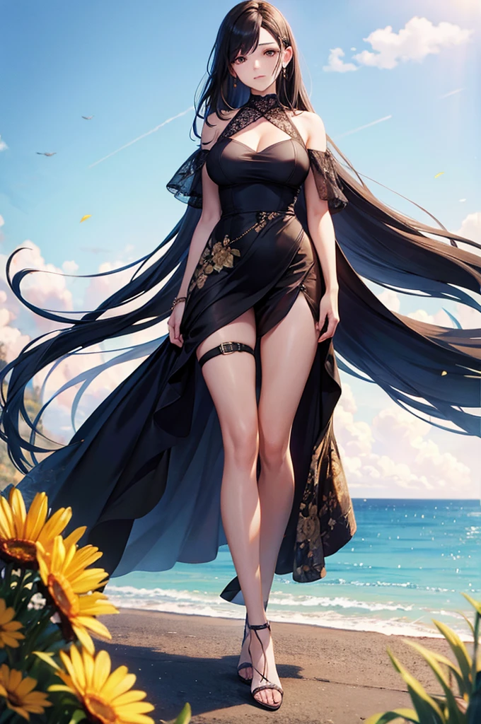 ((best quality, 8k, masterpiece: 1.3)), 1 Girl, Slim beauty: 1.3, (Long hair: 1.2), Floral Skirt, Long legs: 1.1, Super delicate face, Beautiful eyes, Double eyelids, outdoor, Octane Render