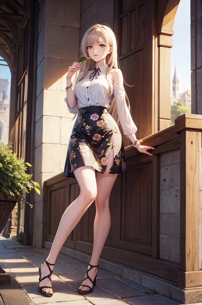 ((best quality, 8k, masterpiece: 1.3)), 1 Girl, Slim beauty: 1.3, (Long hair: 1.2), Floral Skirt, Long legs: 1.1, Super delicate face, Beautiful eyes, Double eyelids, outdoor, Octane Render