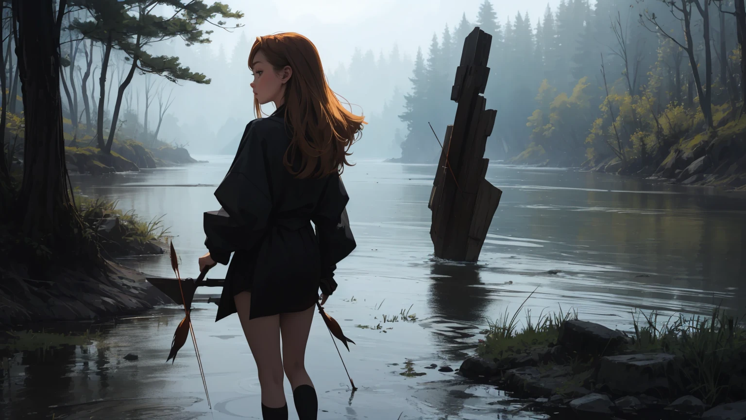 (masterpiece), (1 girl), best quality, green eyes, expressive eyes, perfect face, long red hair, naked, nude,  dark makeup, heavy make up, hiking, backpack, hiking boots, full body, forest