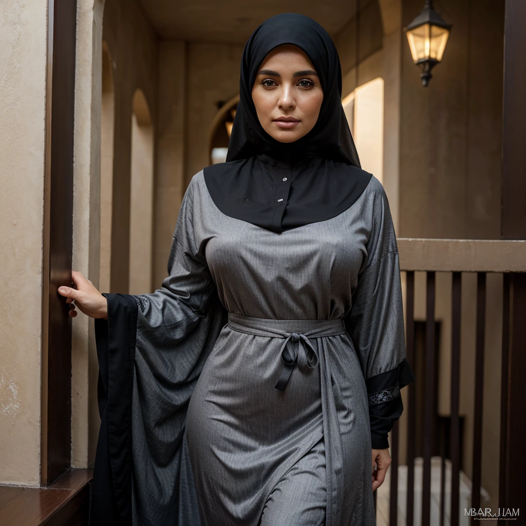 ((best quality)), ((masterpiece)), (detailed), (realistic), 1 woman, in abaya and hijab, in balcony, night, busty, curvy, thin waist, (50 years old), pretty face with small wrinkles, full lips, pretty dark eyes, innocent face, looking forward
Accurate, High Resolution, Anatomically Correct, Textured Skin, Modest abaya, mature woman, milf, gilf