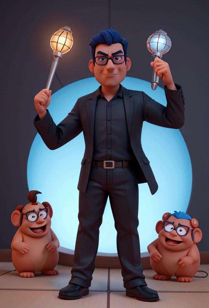 Cartoon character of a man in black glasses and blue shirt, animation character, Stylized Character, animation style rendering, stylized 3D, Arnold Maya Rendering, Stylized 3D Rendering, toon rendering screenshot, 3D Character, 3D Character, Stylized 3D Rendering, 3D Character Rendering, Cartoon Character, Closeup Character, Character Pose, (Pixar Style) (Master Part:1.2) (Bokeh) (Best Quality) (Detailed Skin) (Detailed Texture ) (8K) (clay) (cinematic lighting) (sharp focus