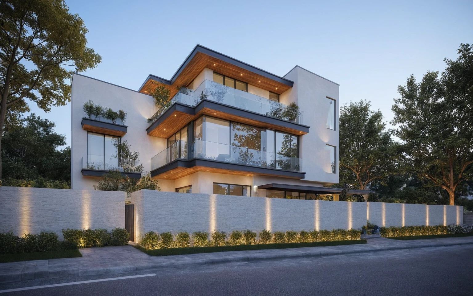 (Description of the first floor, ((white wall:1.2) mix design (Black aluminum brace separates villa floors)) , glass ceiling, and additional black marble map, (LED aluminum bar lights installed in ceiling and ceiling for exterior design), (2-sided spotlight for exterior design on the fence and door of the house), lighting steps leading up to planting flowers), modern villa design, streets, roads, first-floor commerce, vehicles, pedestrians, busy streets, Photorealism, masterpiece, Hyperrealistic, best quality, perspective, volumetric lighting, natural light, three-stage building, dawn light, movie light, (Neutral lighting is suitable for the Building, light color thermometer lighting), (architectural design visualization), (reflection), (focus on object), (material normal bump real reflection), (scattered light), (light ray), (multi-beam light), (sunbeam) (multi-level reflection), (chao vantage software visualization render), (((Best Quality))), ((Masterpiece)), ((best illustration)), ((best shadows)), (( Super Detail)), (Intricate lines), (Photorealism),(hyper detail), ((archdaily)), ((award winning design)), (dynamic light), ((spotlight)), (perfect light), ( shimering light), ((photorealistic)), ((intricate detail)), ((extreme detail)), ((crazy detail)), ((octane render)), ((trending on artstation)), ((High- fidelity)), ((Viwvid)), ((Crisp)), ((Bright)), ((Stunning)), ((Eye-catching)), ((High-quality)),((Sharp)), ((day sun environment)), ((Illuminating)), ((Flawless)), ((High-quality)),((Sharp edge render)), ((medium soft lighting)), ((photographic render)) , ((detailed archviz)), ((reality environment))