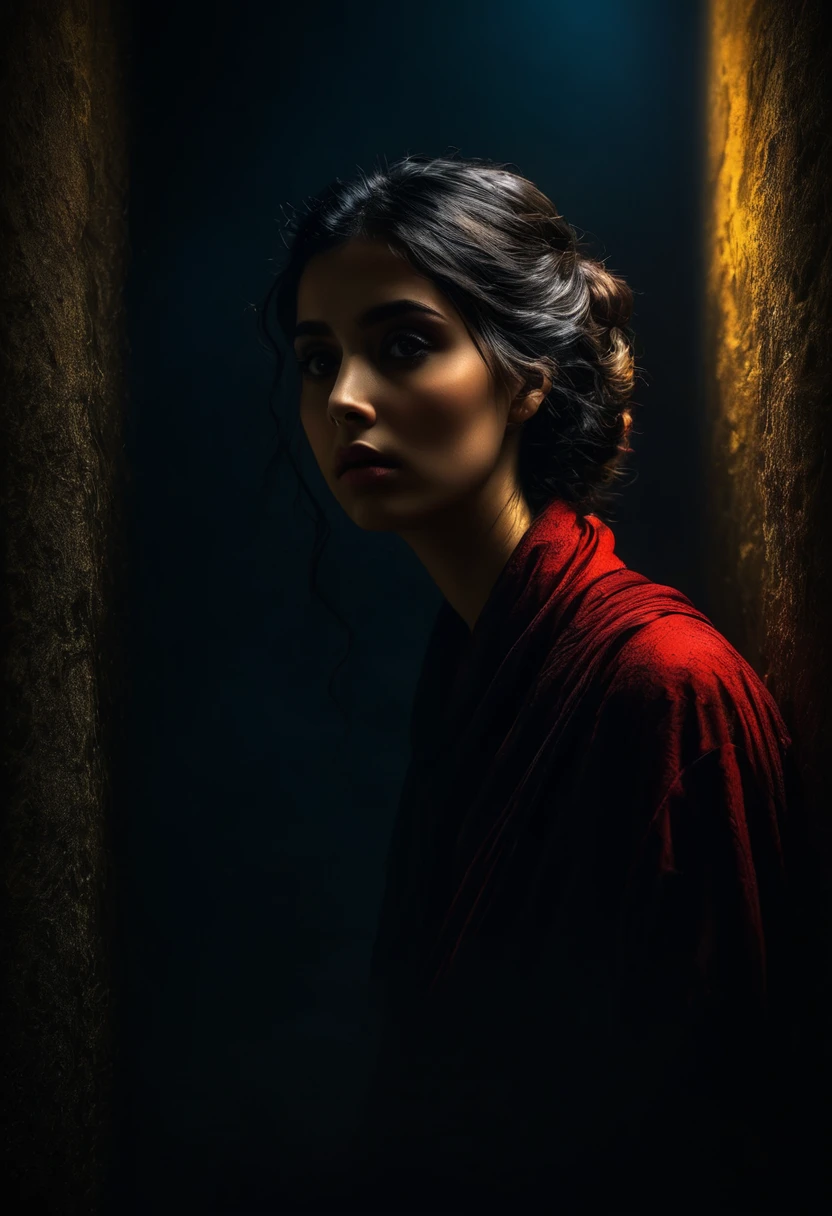 My fears seen from my soul are different and I feel them in different bodies. , my fears look sad and desolate ,the image looks very real, impressive colors 16k light of nostalgia dark and sad atmosphere depth of field 24k composition photography volume in shadows communicate idea unique piece work of art spectacular lighting
