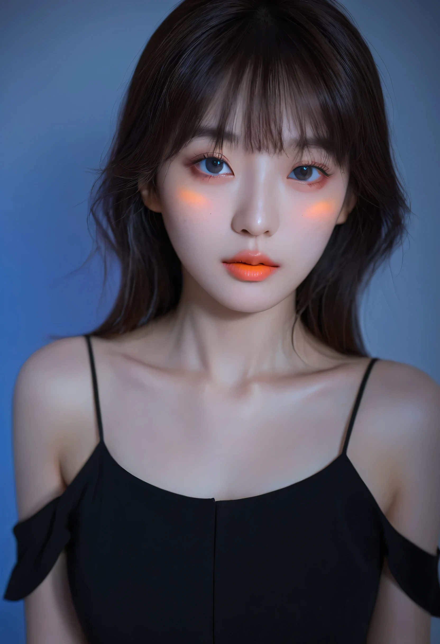 (Upper Body:1.5),8k, Highest quality, 女の子1people々, (Skin dents), night, (dark), Indoor transparent background, (people々々), Beautiful Bangs, Nice,, (Clothing and:1.3),Soft lighting, charm, dark Room, (Shut your mouth.:1.2, Beautiful Eyes, Delicate eyes, Detailed Iris, Beautiful Lips, Beautiful Nose, Pretty face),(primary color:1.5),(Zhou Haoguang:1.5),(Neon Light:1.8),(Radioluminescence:1.8),Wearing a black mask