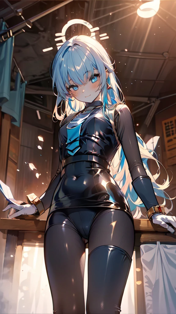 ((full body)),Highest quality, Octane,Full Body Espian,Thigh-high boots,leotardチラ見せ,Gloves,Healthy Skin,elegant, 1 girl, leotard,Bodysuits,cute, Blushed, Looking at the audience, From below,Lower your gaze,blue eyes, Beautiful Eyes, Beautiful background, Particles of light, Light of the sun, Dramatic lighting, outside, Shiny, Realistic, Tabletop, Highest quality, Very detailed, Get used to it, scenery, Beautiful and detailed, Thin Hair,indoor