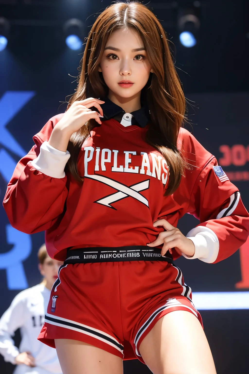((Highest quality)), ((masterpiece)), (detailed), One girl, Brown Hair、HIPHOP、Larger clothes、dance、sexy、Basketball uniform、Beauty
