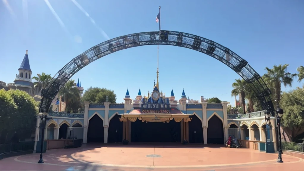 An empty outdoor stage at Disneyland during the day