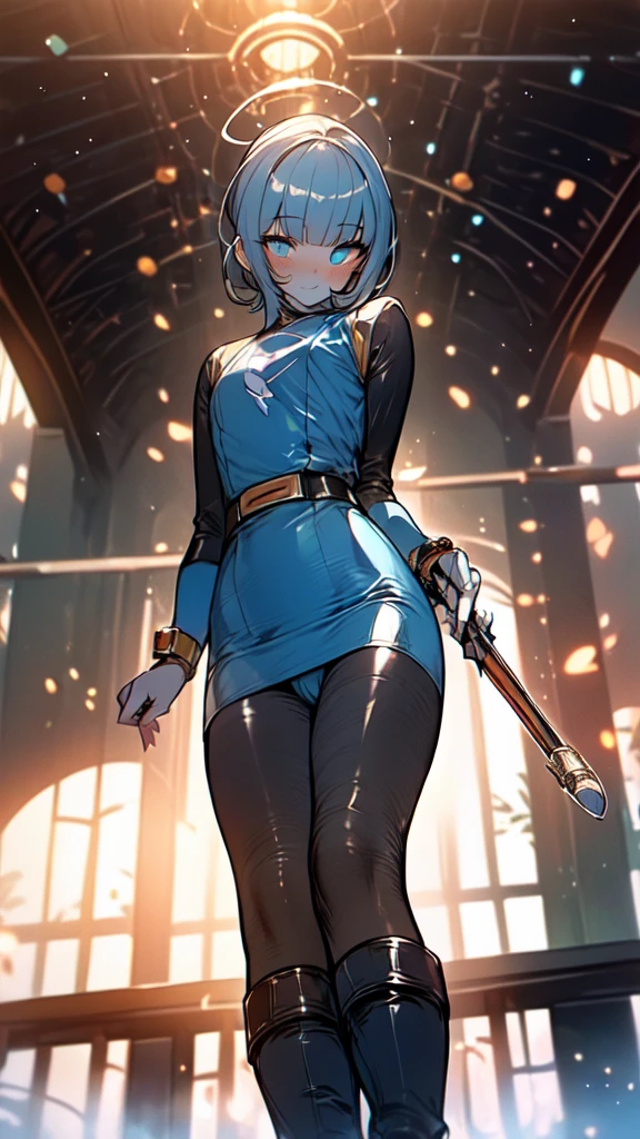 ((full body)),Highest quality, Octane，Full Body Espian，Thigh-high boots，leotardチラ見せ，Gloves，Healthy Skin，elegant, 1 girl, leotard，Bodysuits，cute, Blushed, Looking at the audience, From below,Lower your gaze，blue eyes, Beautiful Eyes, Beautiful background, Particles of light, Light of the sun, Dramatic lighting, outside, Shiny, Realistic, Tabletop, Highest quality, Very detailed, Get used to it, scenery, Beautiful and detailed, Thin Hair，indoor