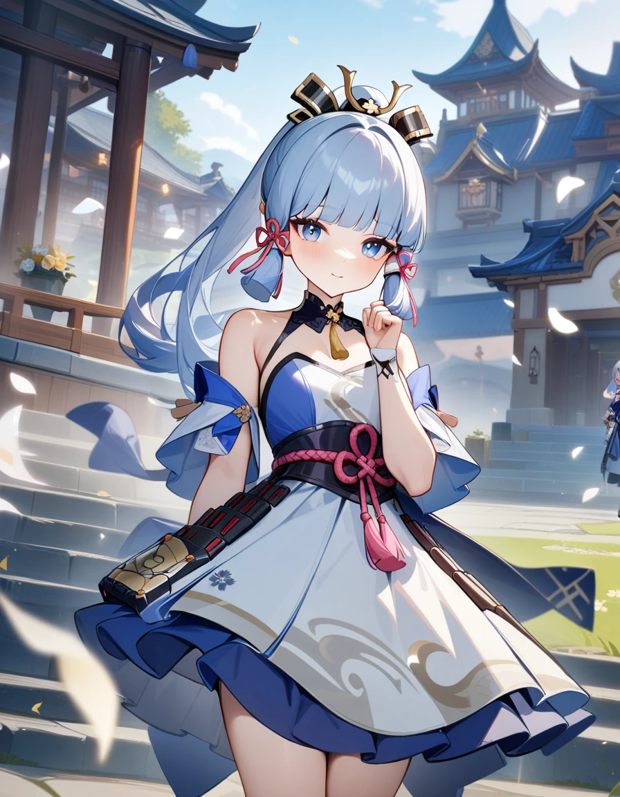 1girl, kamisato ayaka \(heytea\), genshin impact,dress,princess,cool,castle,masterpiece,very aesthetic,newest,sensitive