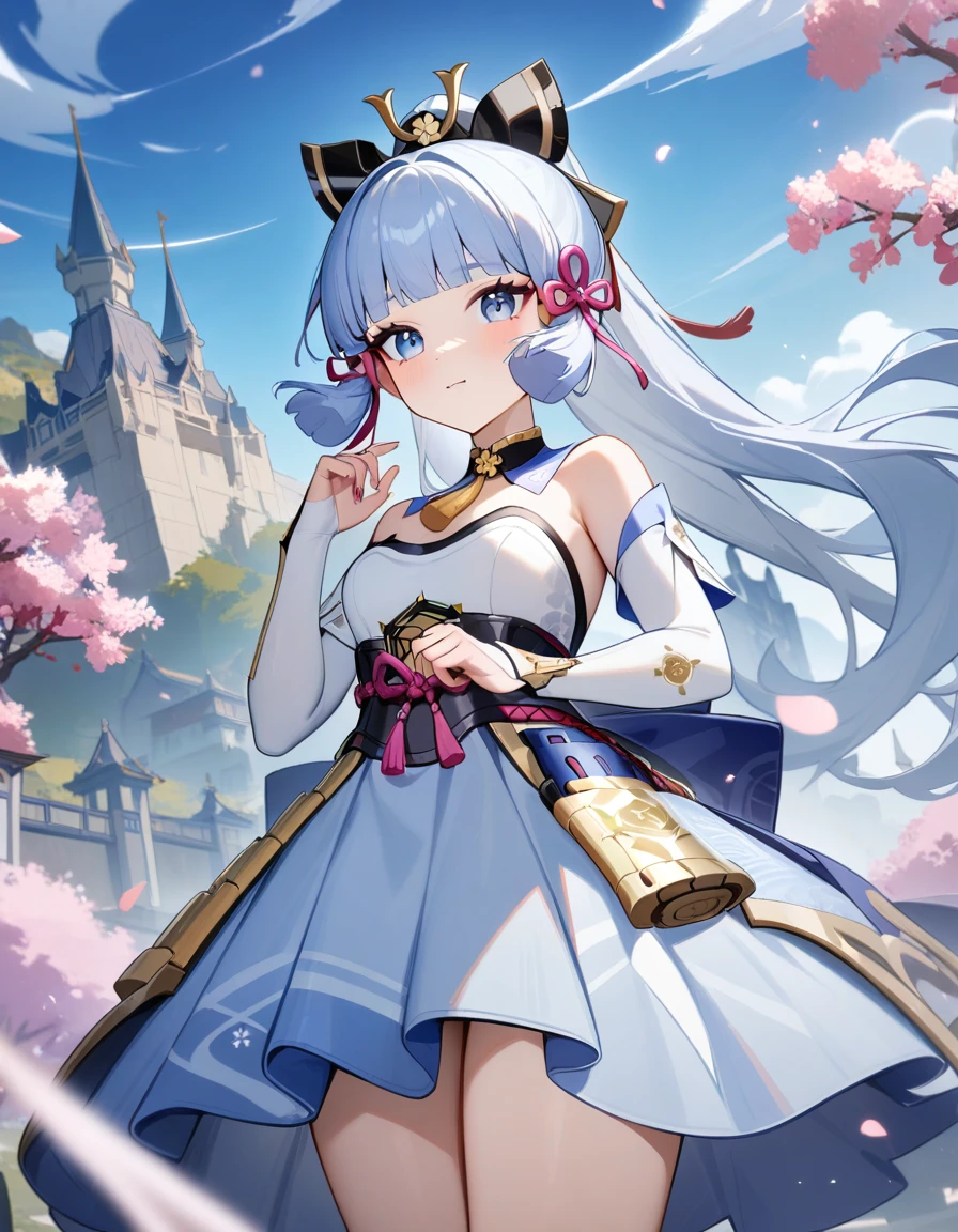 1girl, kamisato ayaka \(heytea\), genshin impact,dress,princess,cool,castle,masterpiece,very aesthetic,newest,sensitive