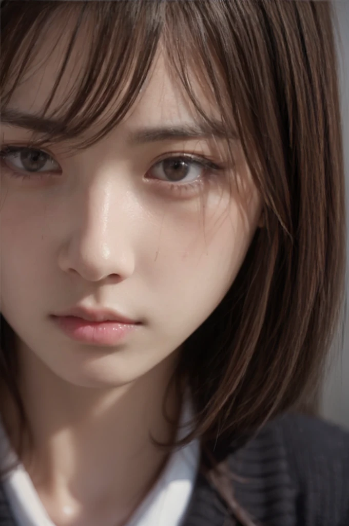 a beautiful korean high school girl, detailed face, detailed eyes and lips, long eyelashes, , scared expression, crying, photorealistic, 8k, masterpiece, highly detailed, dramatic lighting, muted colors, cinematic composition