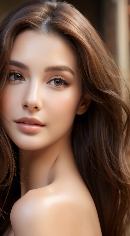 （best quality，High resolution，master piece：1.3），tall and beautiful woman，frontage，Long dark brown hair with loose waves, Nude，dark alley，Beautifully rendered facial and skin texture details，charming eyes，charming eyes，double eyelid