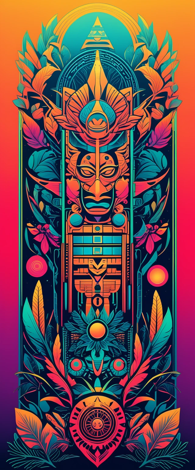 Symbolic symbols of plants, minimalist style, graphic illustrations of totem art, laser diffuse gradient metal color scheme, New surreal poster design, bold prints, Metal relief, dual tone, solid background, 8k, UHD, best quality, highres