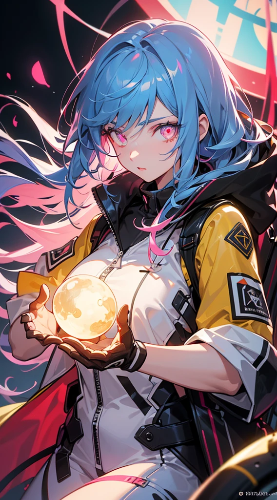 glowing eyes, colourful glowing hair, wearing sci-fi jacket, anime style, high detail, Futurism, glowing light, UHD, retina, masterpiece, ccurate, anatomically correct, textured skin, super detail, high details, high quality, award winning, best quality, highres