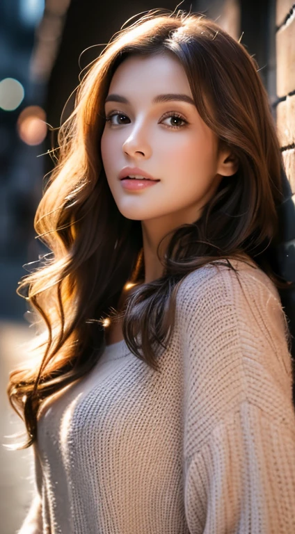 （best quality，High resolution，master piece：1.3），tall and beautiful woman，frontage，Long dark brown hair with loose waves, (Nude, White Bra, Jeans)，Full body, Random pose, dark alley，Beautifully rendered facial and skin texture details，charming eyes，charming eyes，double eyelid