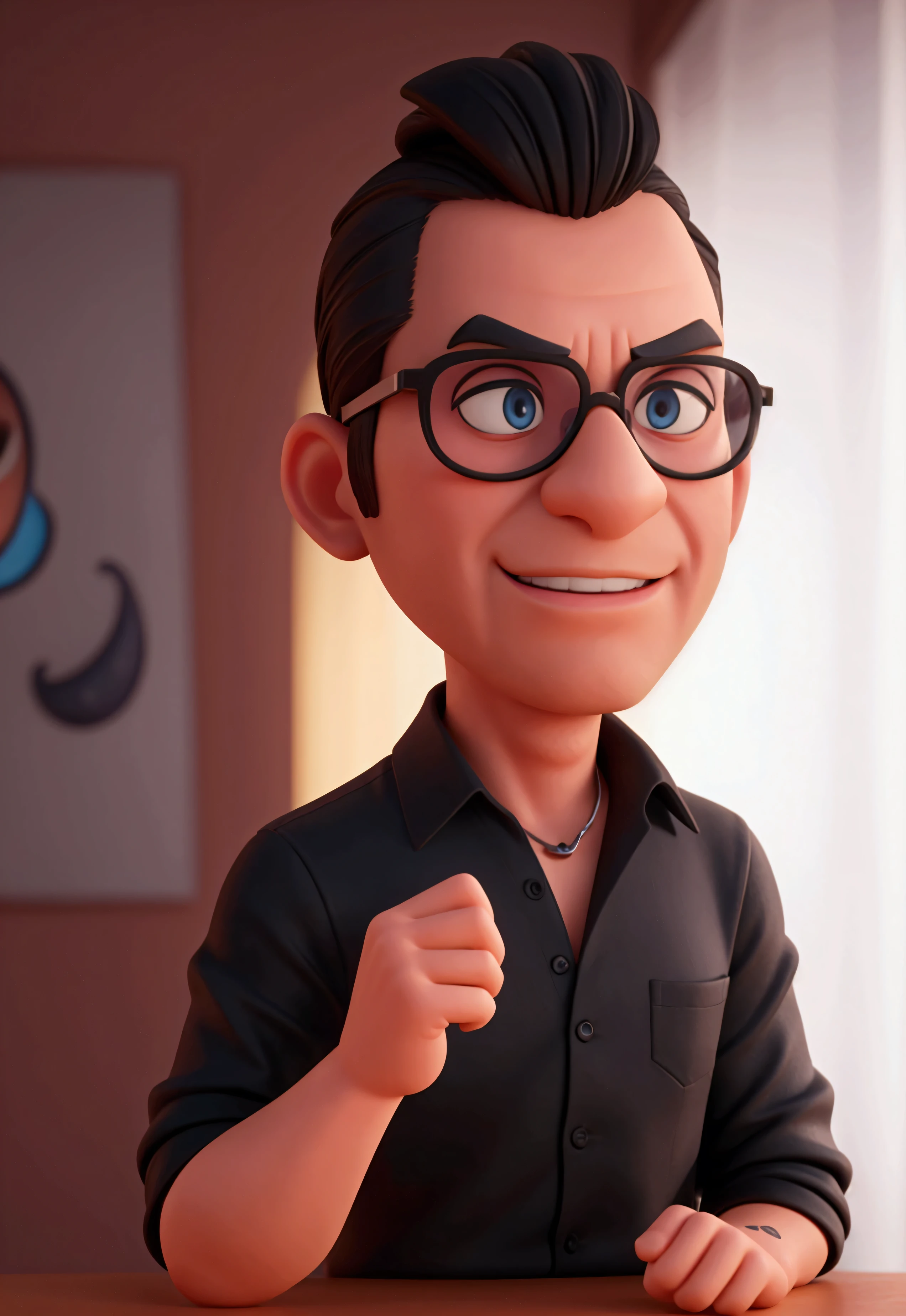 cartoon character de um homem de óculos escuros e camisa azul, animation character, stylized character, animation style rendering, 3d stylized, Arnold Maya rendering, Stylized 3D rendering, Toon render screenshot, 3d character, 3d character, Stylized 3D rendering, 3d character Rendering, cartoon character, Personagem em close, character pose, (Pixar-style) (master part:1.2) (bokeh) (best qualityer) (skin detailed) (detailed texture ) (8k) (Argilla) (cinematic lighting) (sharp focus