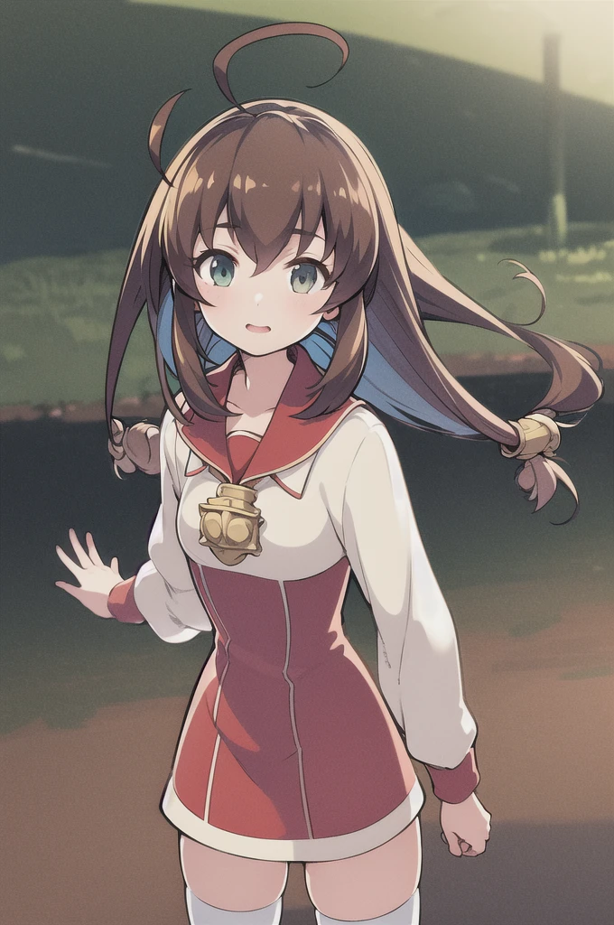 Outdoor,  desert,  One girl, Are standing, alone, Upper Body, 
Lilka Eleniak, Red Skirt, Ahoge, Side Lock, Low-cut hair,  zettai ryouiki,
