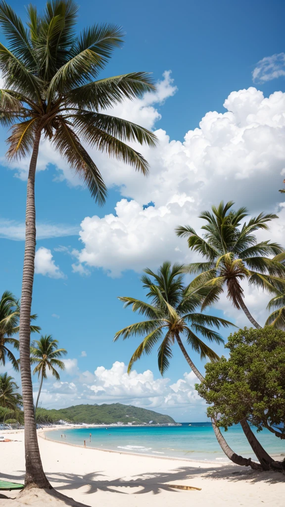 Beach landscape with palm trees