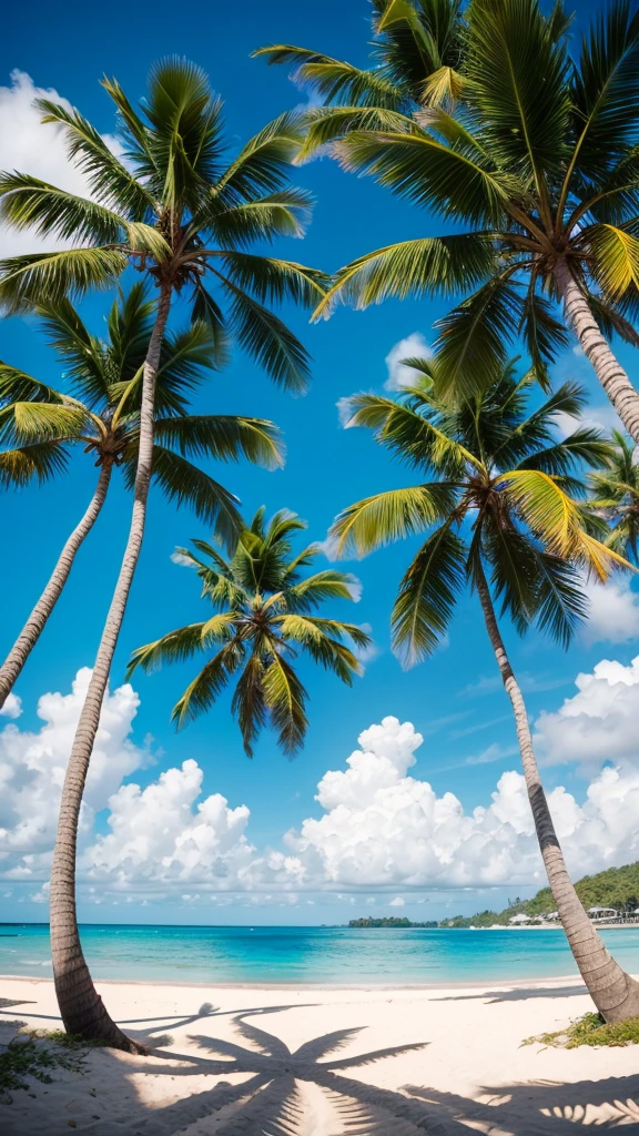 Beach landscape with palm trees  