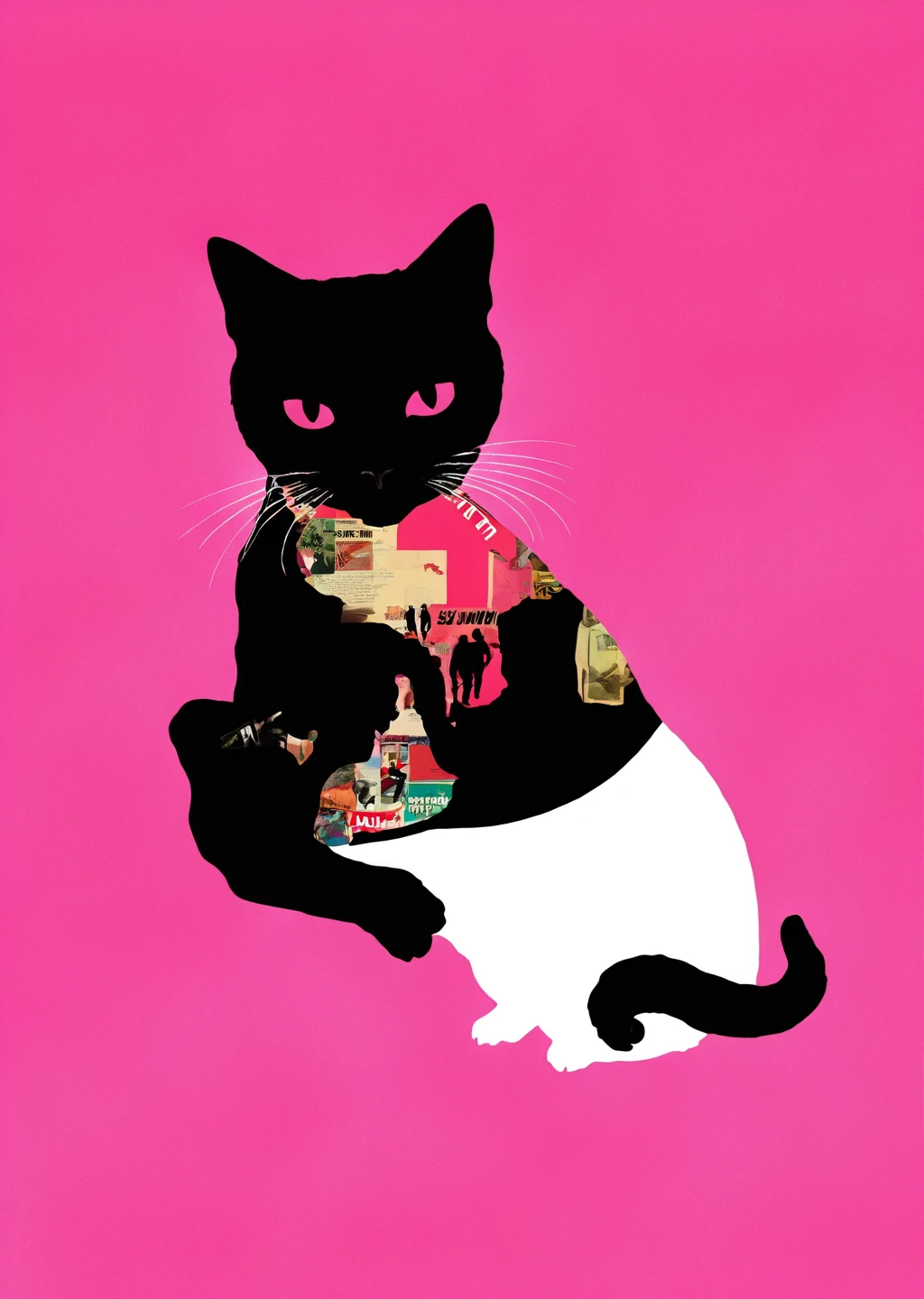 One cat、Traveling to America、silhouette、Realistic、Pink Theme、
Karl Kleiner Barbara Kruger Summary, American, collage, Digital, graphic design, Pop Art, Portraiture