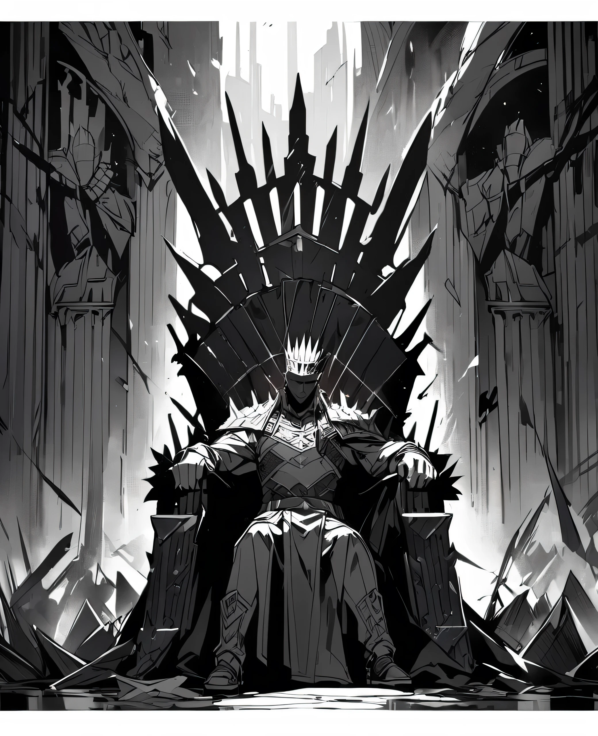 Faceless king in the iron throne, black and grey