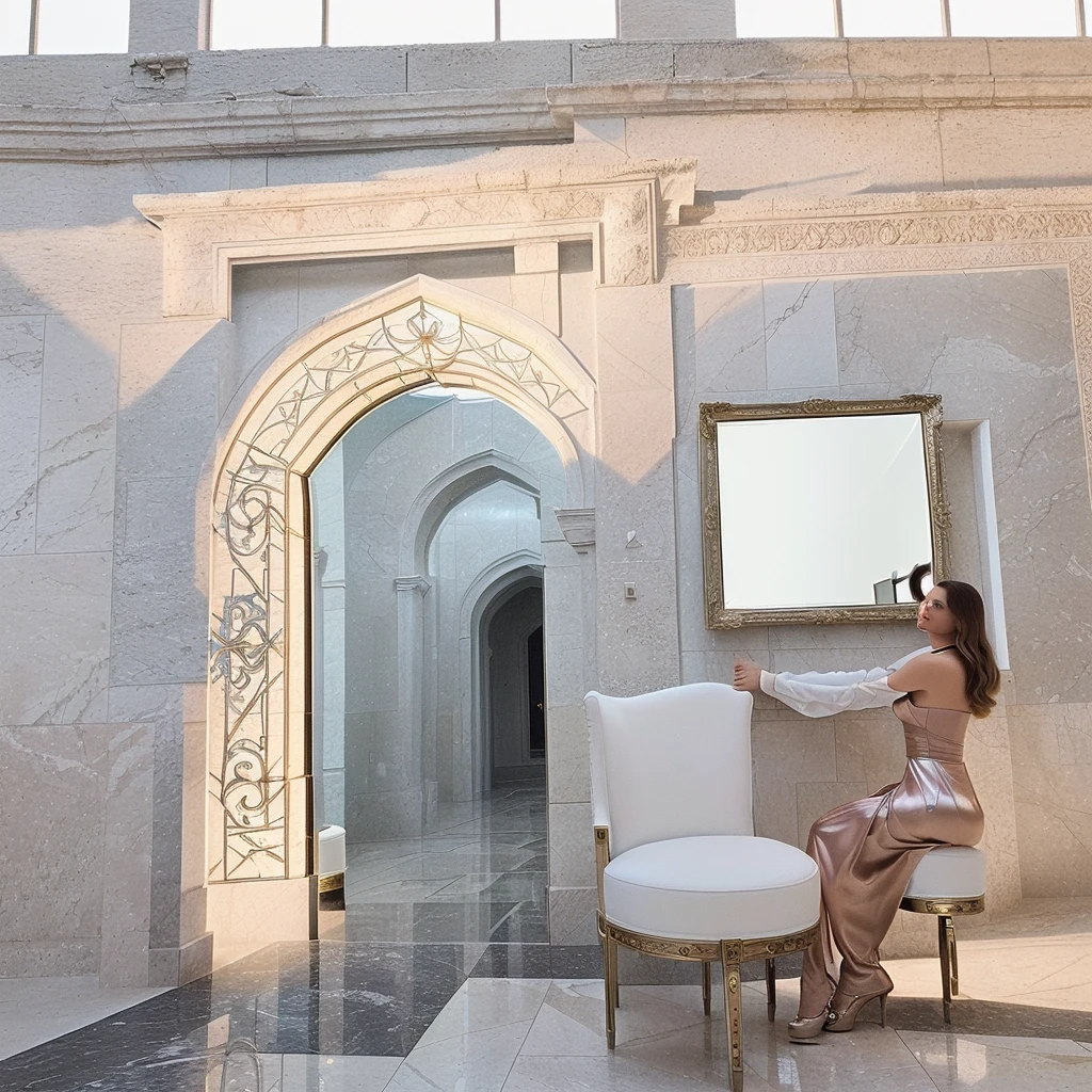 There is an 82cm x 25cm x 82cm MIRROR OF ENCHANTMENT CLASSIC on the indoor wall, which is the visual focus ,DIOR advertising style,furniture advertising graphic photography, italian castle, stucco stone wall,stone tile floor、 Italian masterpiece, Great masterpiece,Elegant